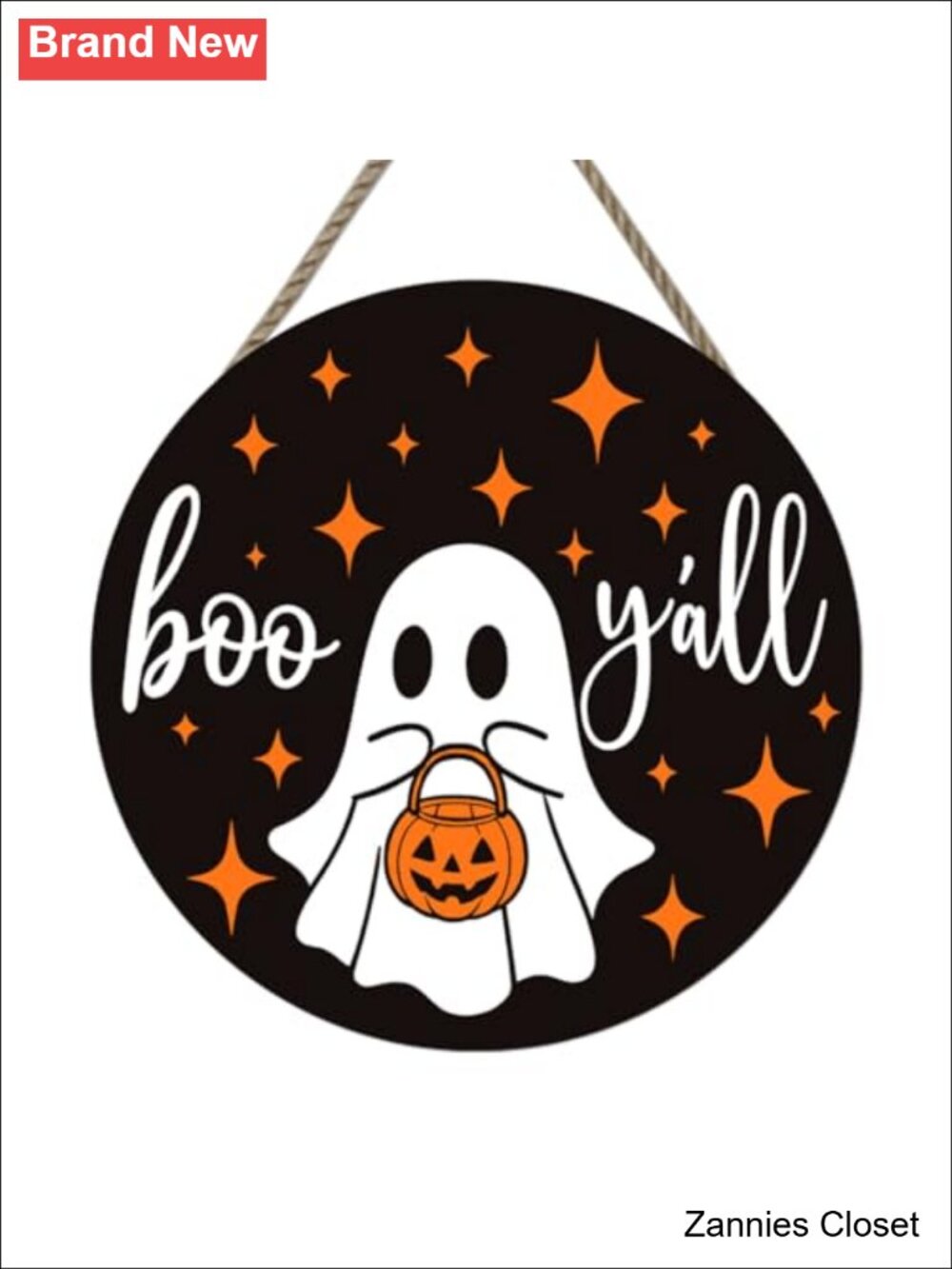 👻 Cute Wooden Halloween Ghost Door Sign Boo Y'All Hanging Welcome Wreath 12"